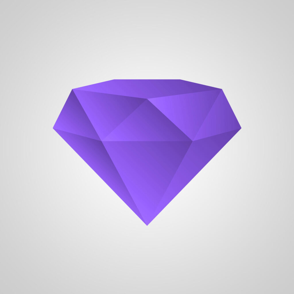 A purple diamond is sitting on top of the table.
